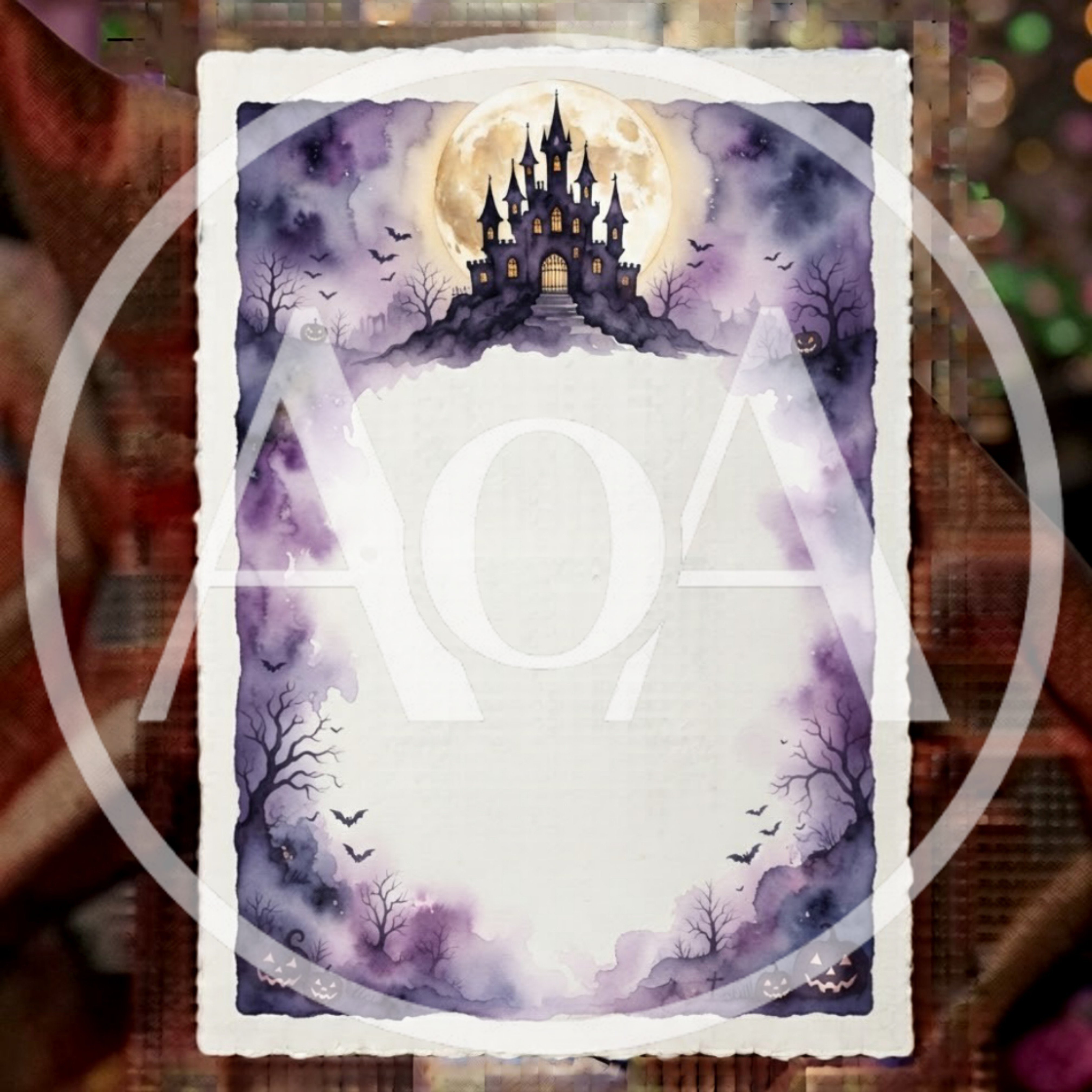 Watercolor Halloween Invitation Card With Haunted Castle
