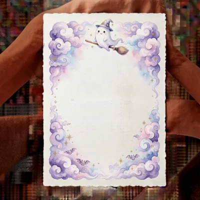 Cute Ghost Witch Flying on Broomstick Stationery