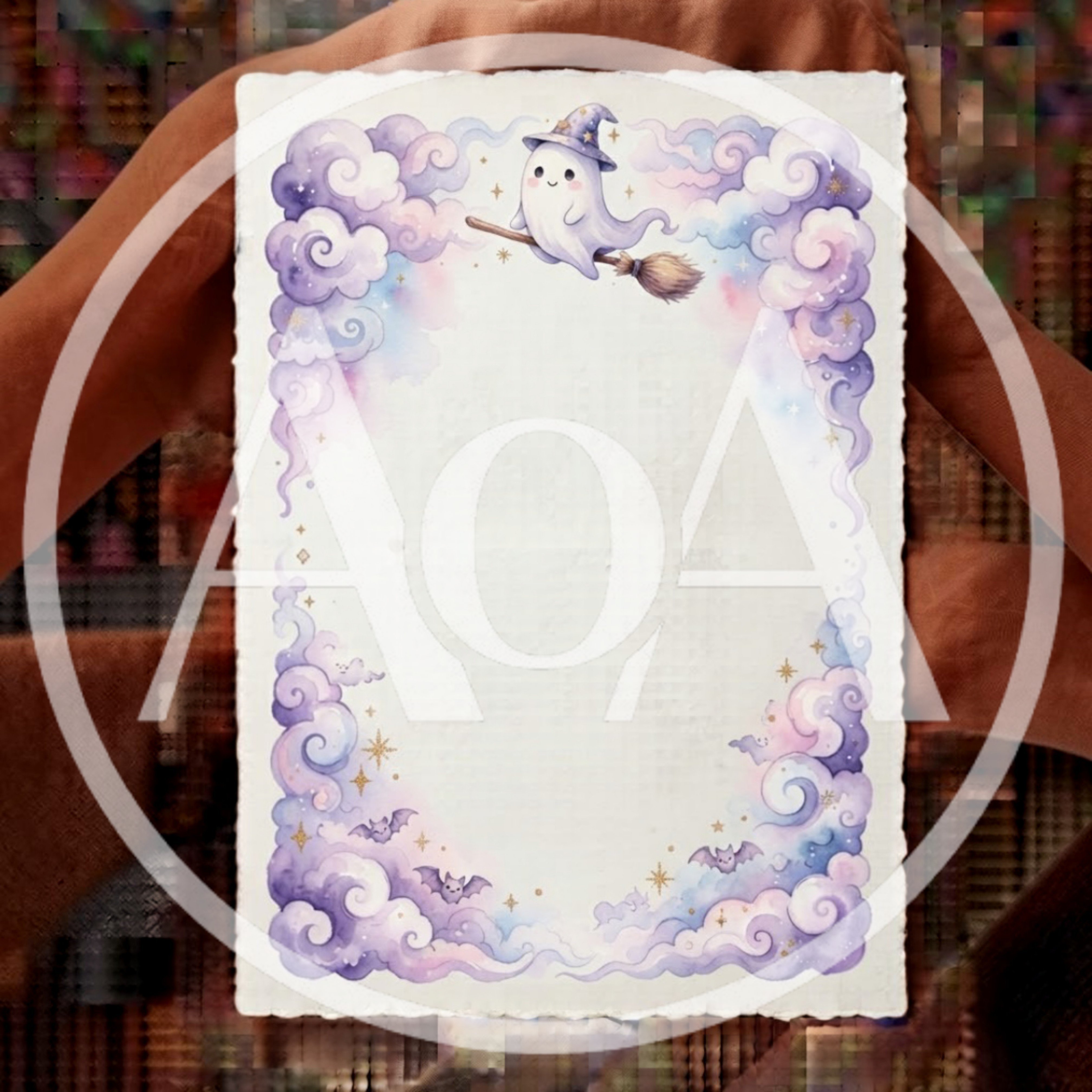 Cute Ghost Witch Flying on Broomstick Stationery