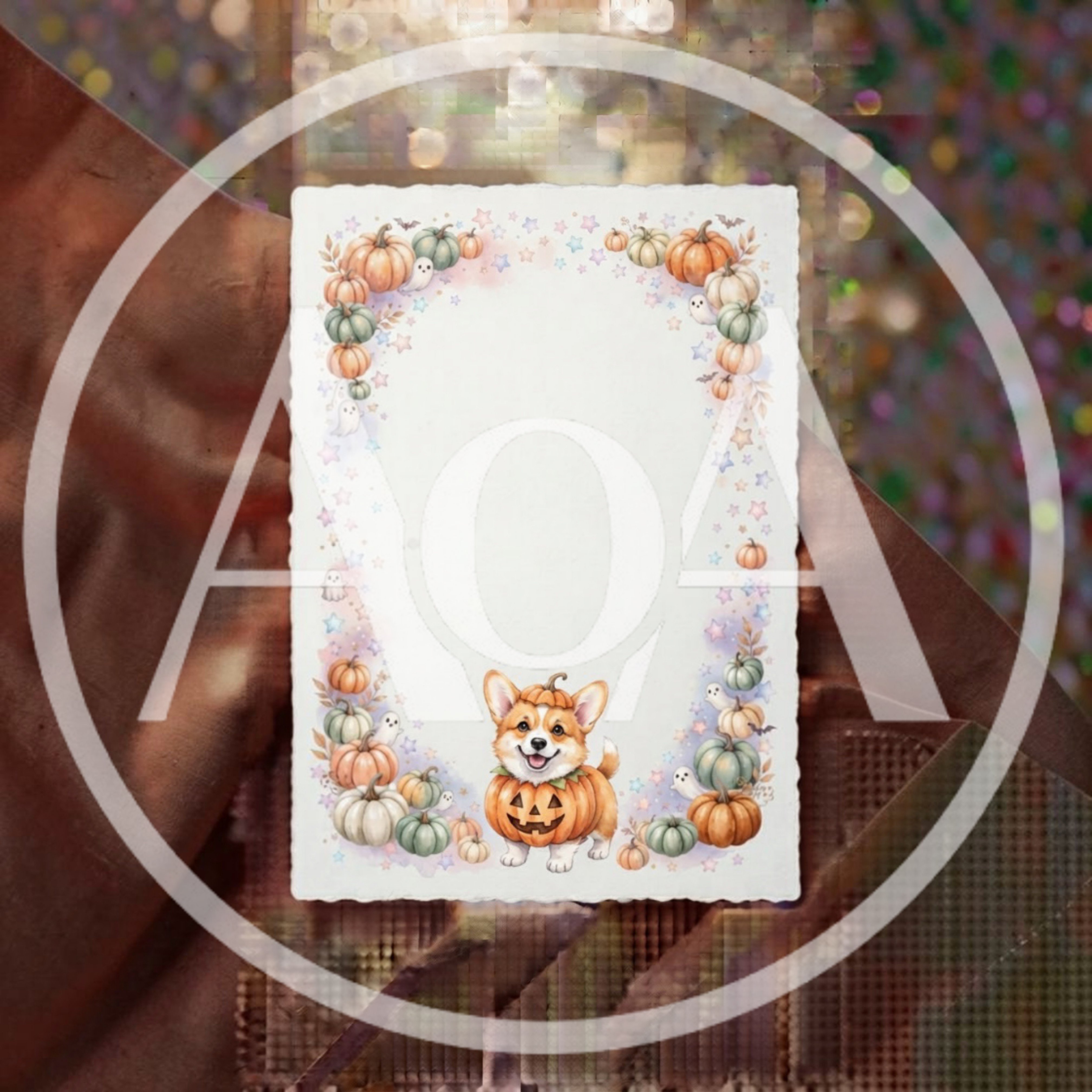 Cute Corgi Puppy In Pumpkin Halloween Stationery Border