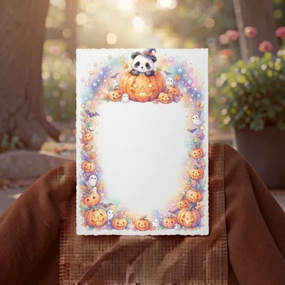 Cute Panda Halloween Stationery Border Illustration