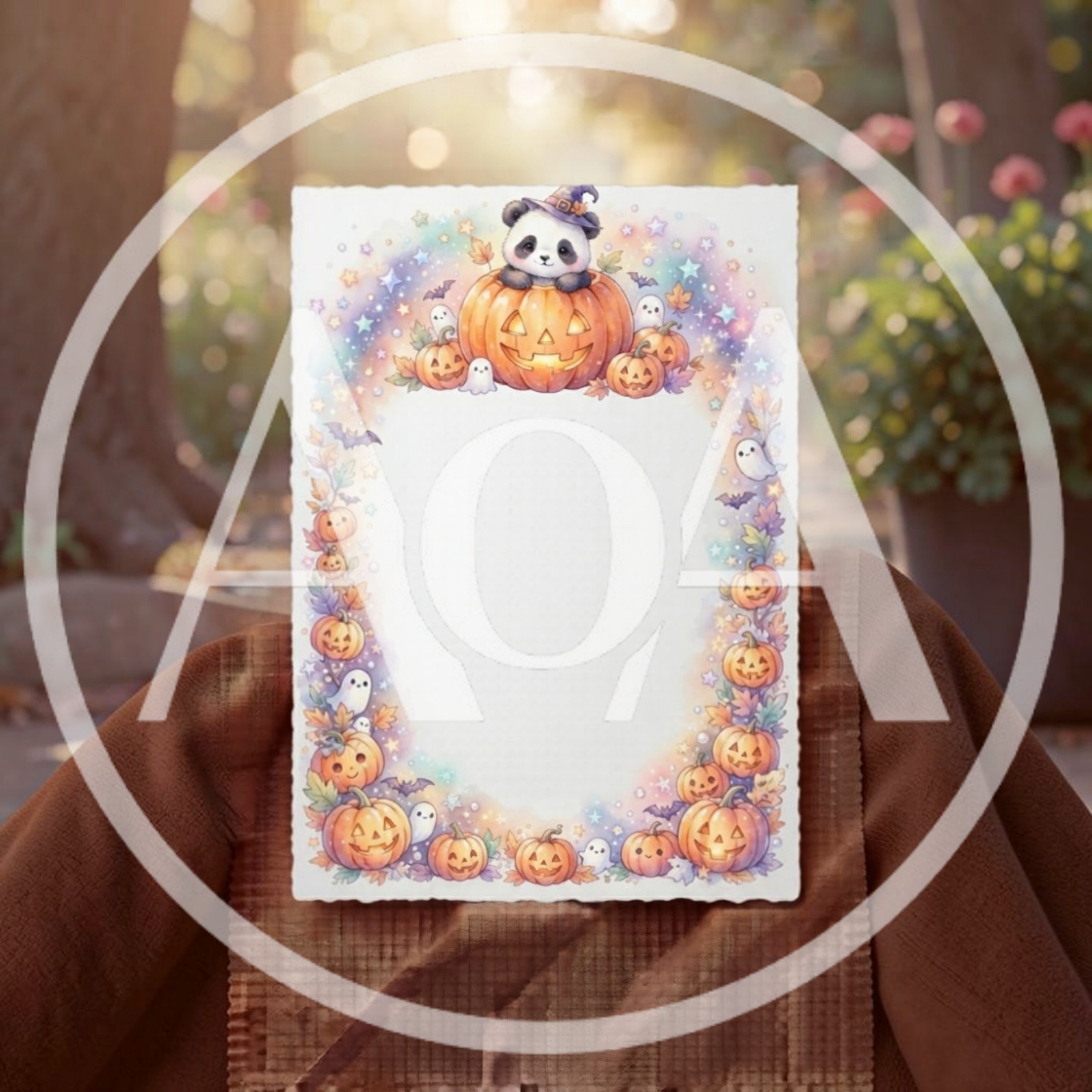 Cute Panda Halloween Stationery Border Illustration