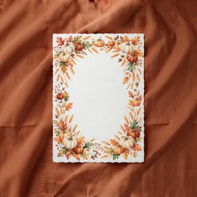 Autumnal Pumpkin and Foliage Border Stationery