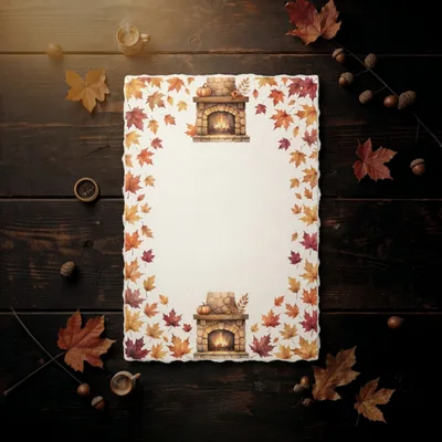 Autumn Stationery Paper With Fireplace Border