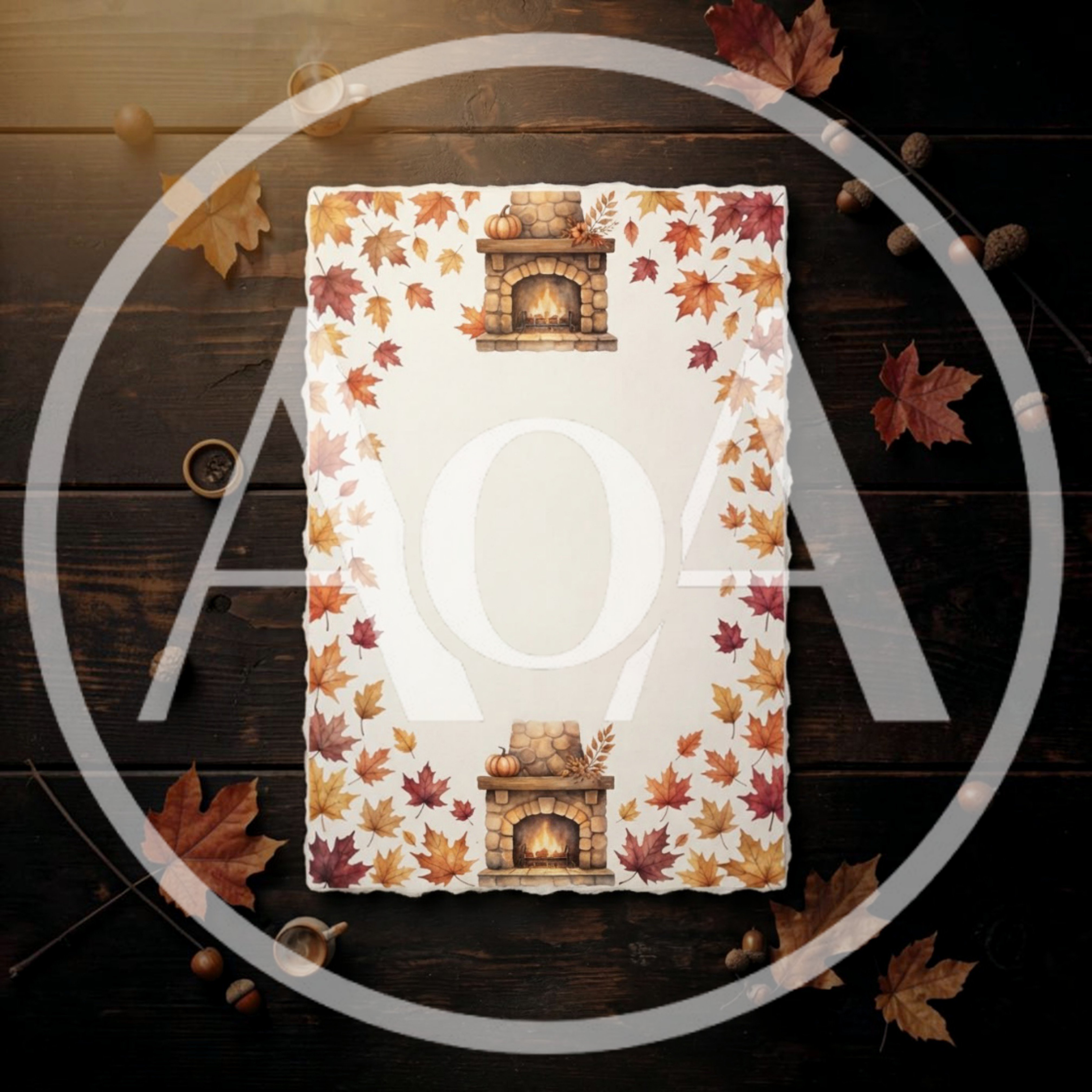Autumn Stationery Paper With Fireplace Border