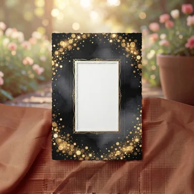 Blank Decorative Picture Frame With Gold Bokeh Background