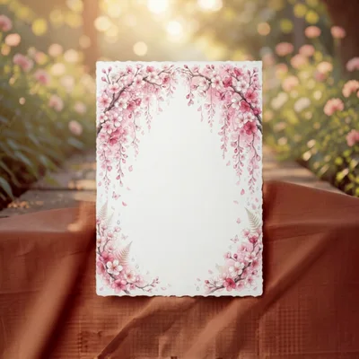 Blank Paper With Cherry Blossom Floral Border