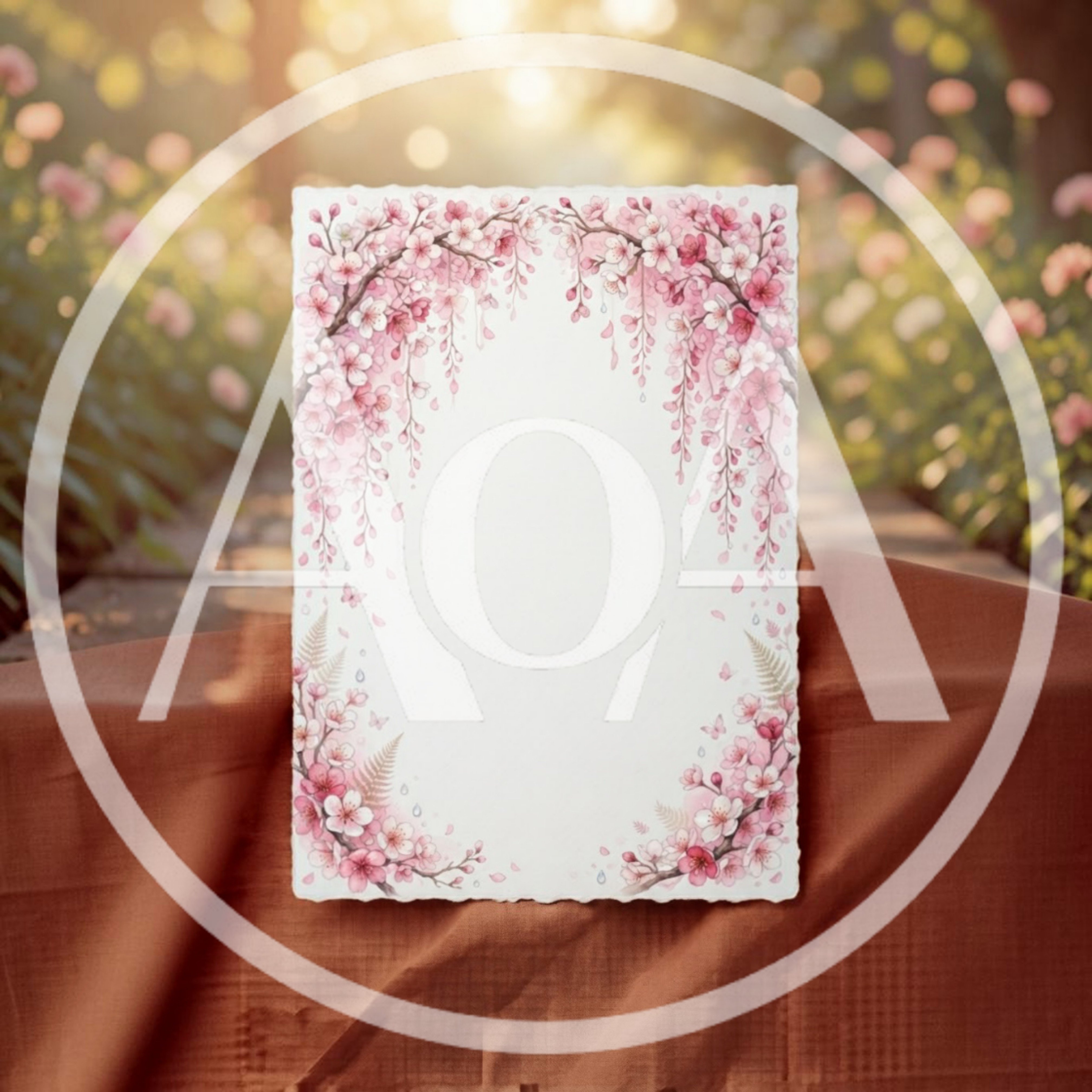 Blank Paper With Cherry Blossom Floral Border