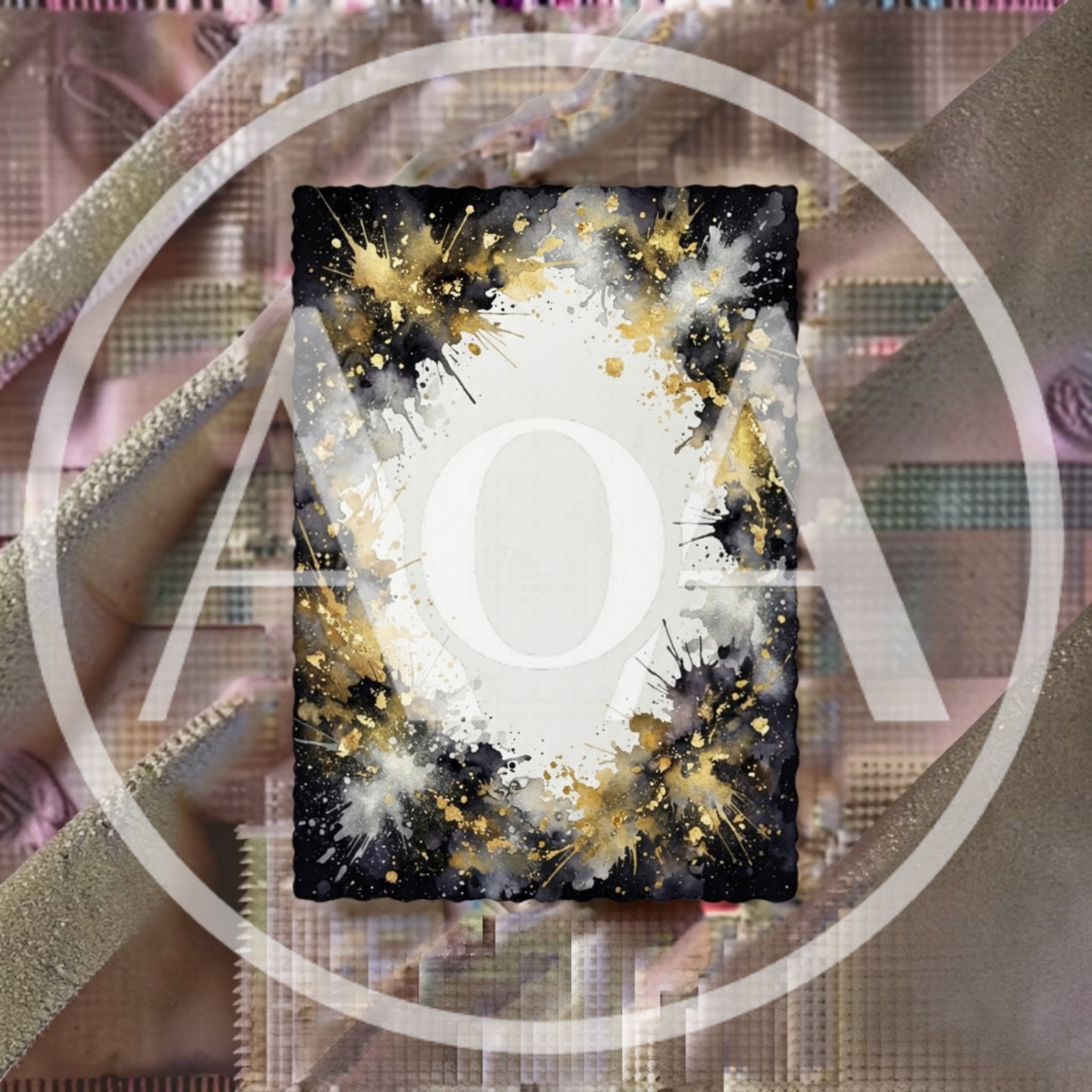 Abstract Watercolor Frame With Gold Splatter Texture