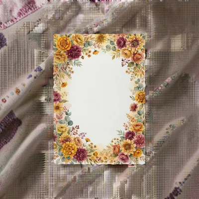 Floral Watercolor Border Frame on Textured Fabric Background