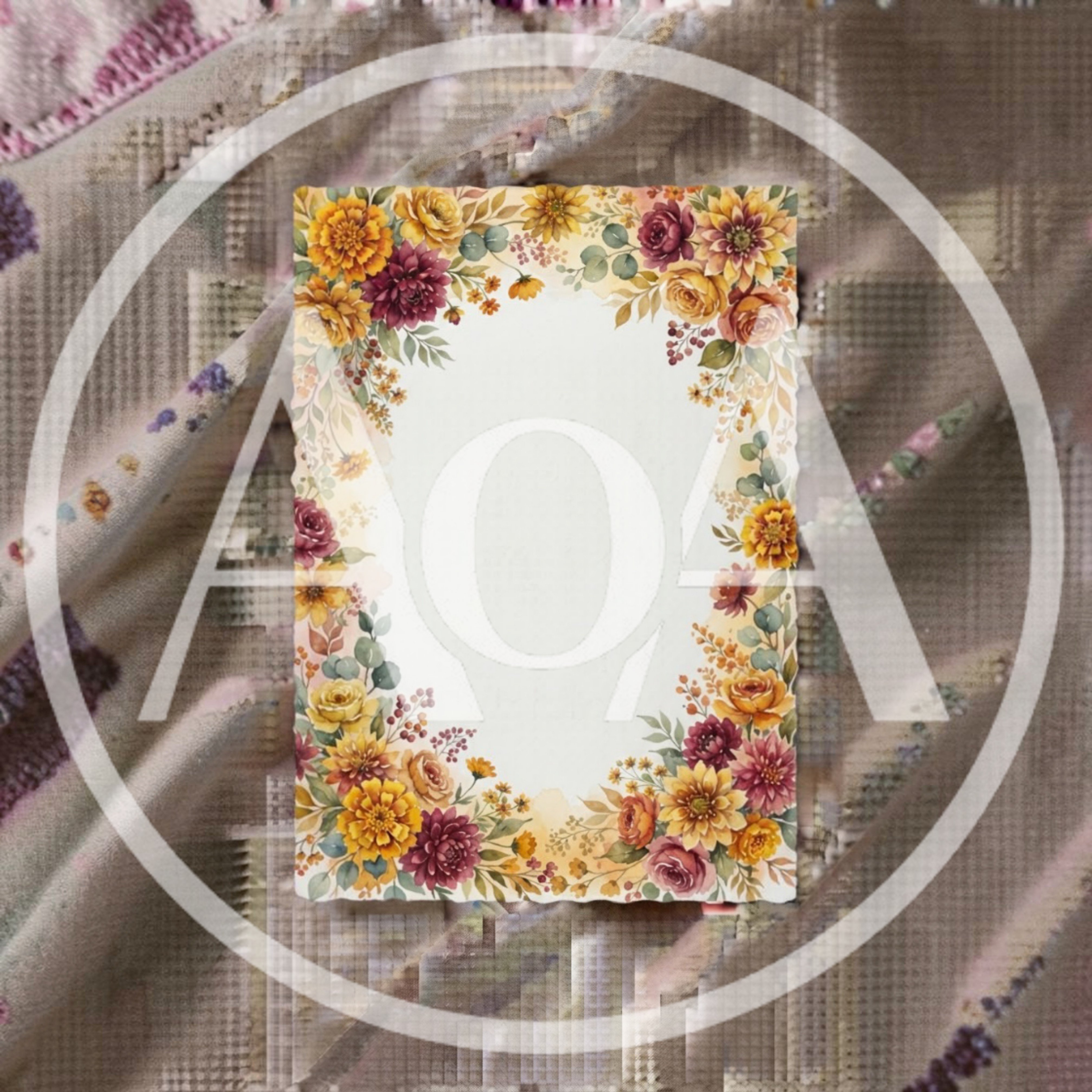 Floral Watercolor Border Frame on Textured Fabric Background