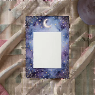 Celestial Watercolor Frame With Crescent Moon And Stars