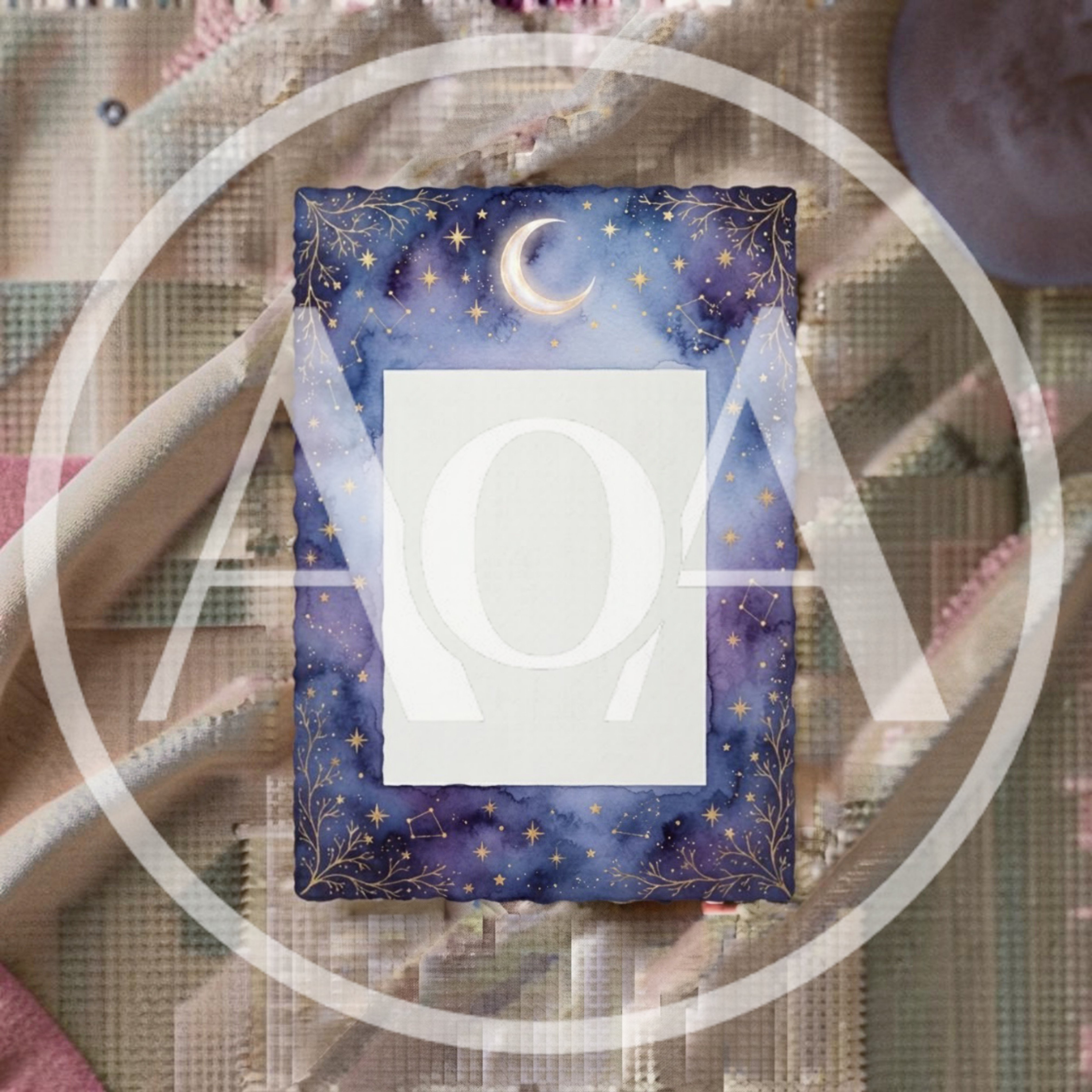 Celestial Watercolor Frame With Crescent Moon And Stars