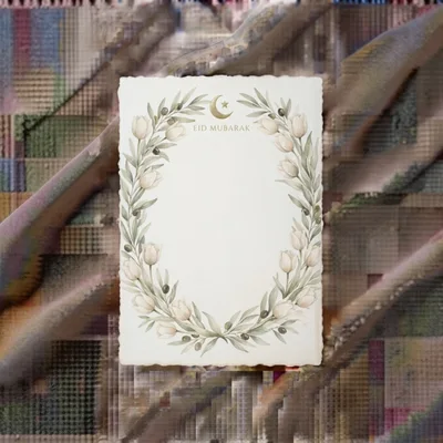 Eid Mubarak Greeting Card With Floral Wreath