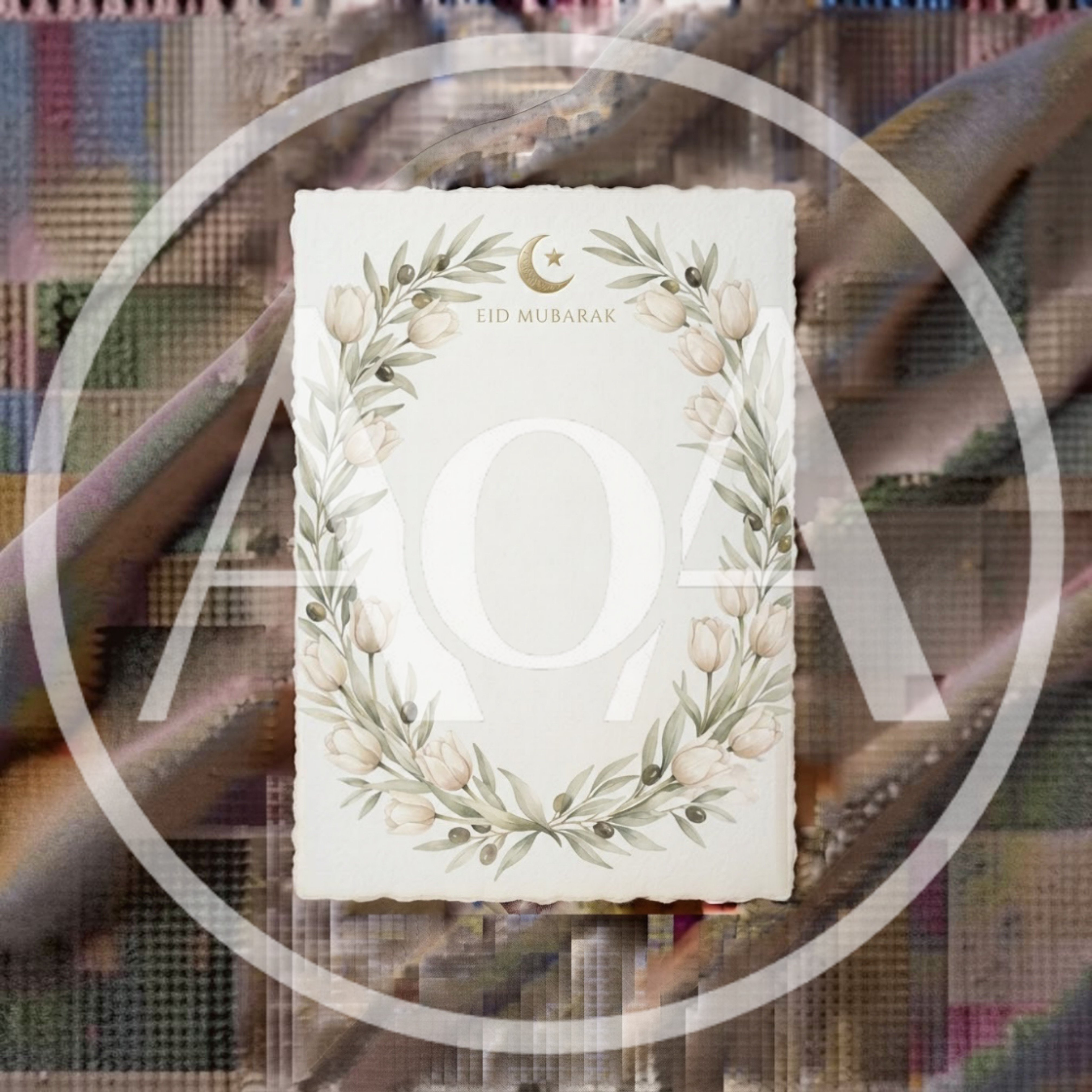 Eid Mubarak Greeting Card With Floral Wreath