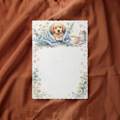 Cute Golden Retriever Puppy Wrapped In A Blue Blanket