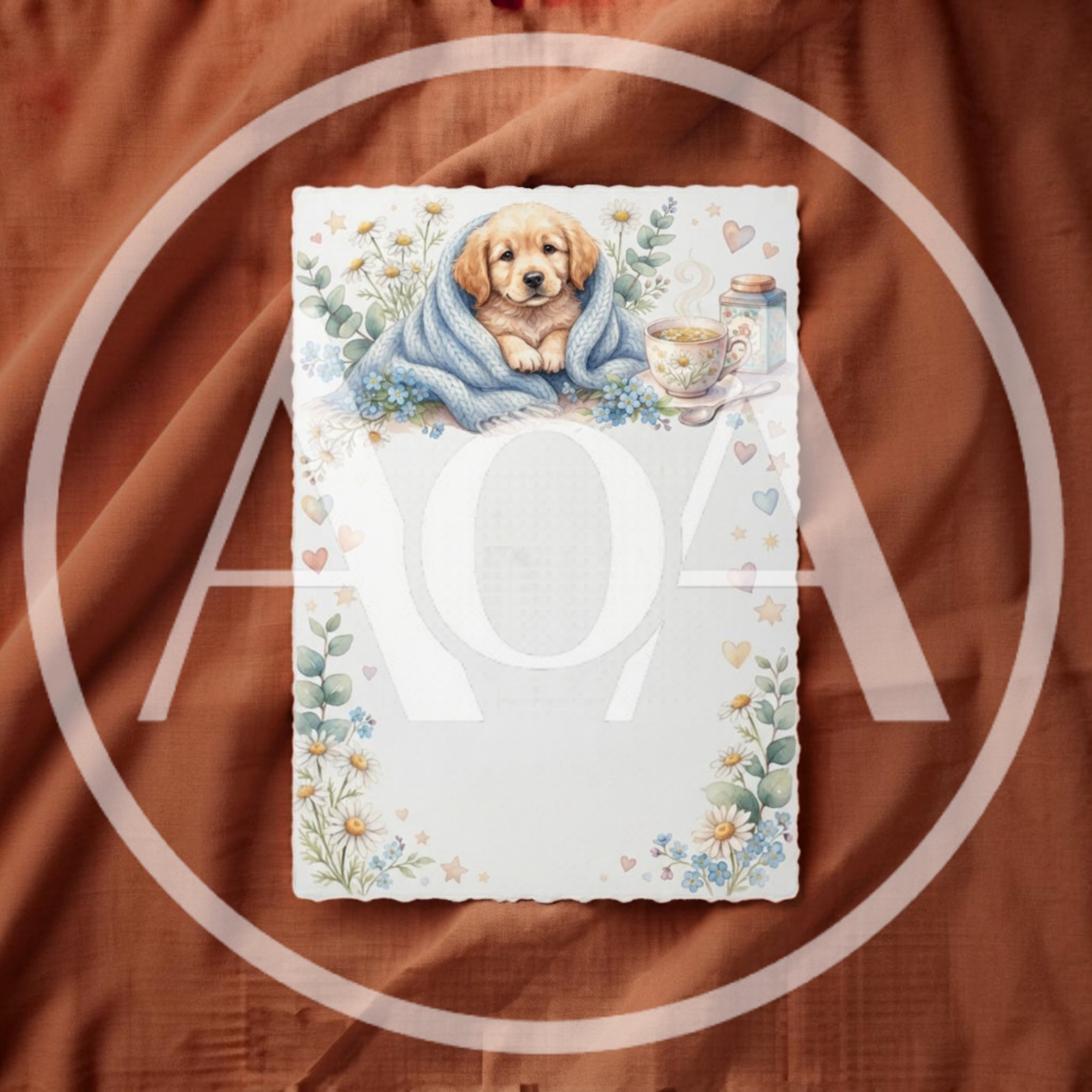 Cute Golden Retriever Puppy Wrapped In A Blue Blanket