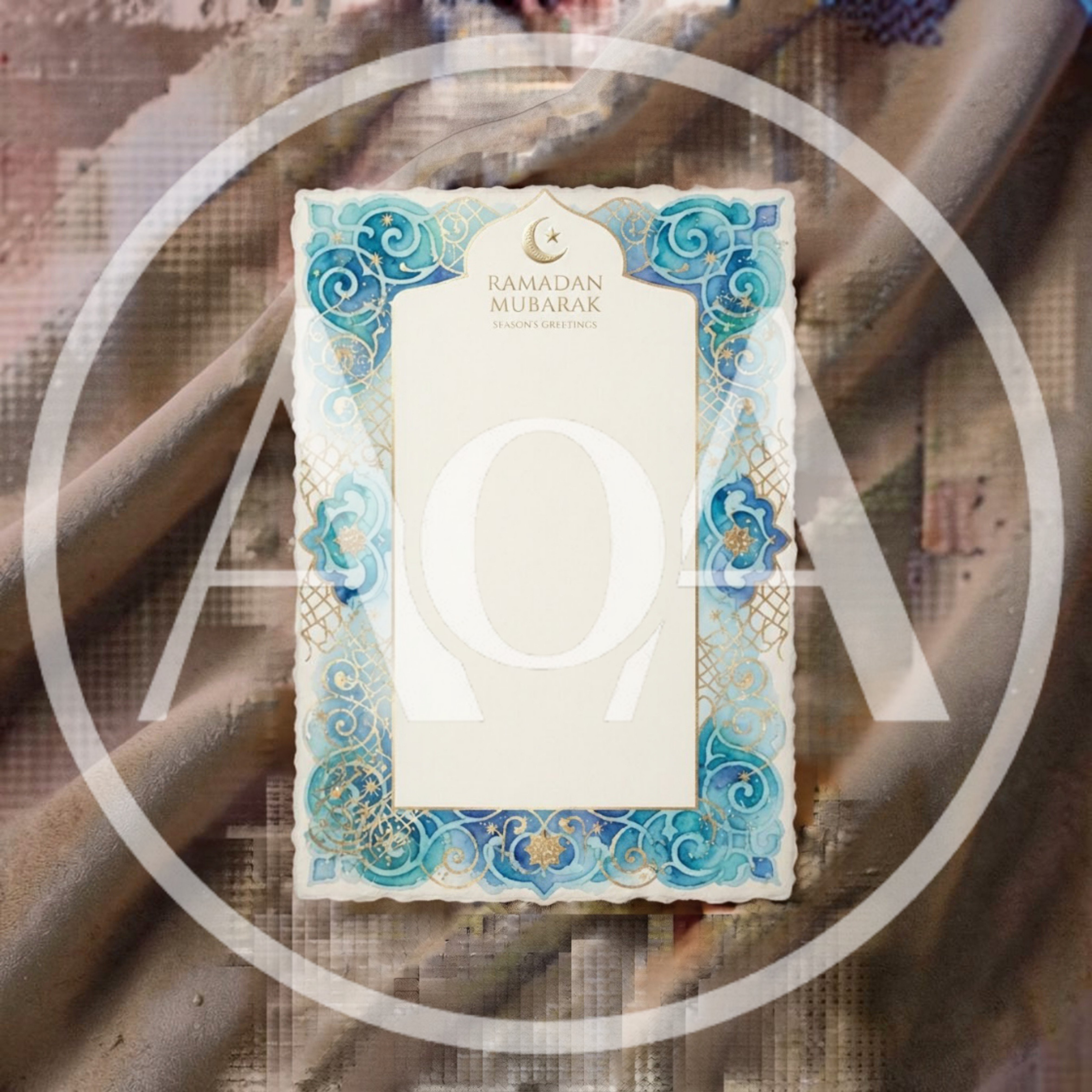 Ramadan Mubarak Greeting Card With Watercolor Floral Border