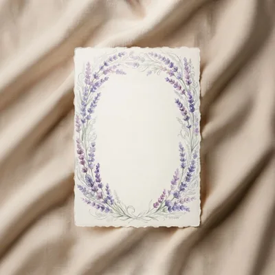 Watercolor Lavender Wreath Illustration On Textured Paper