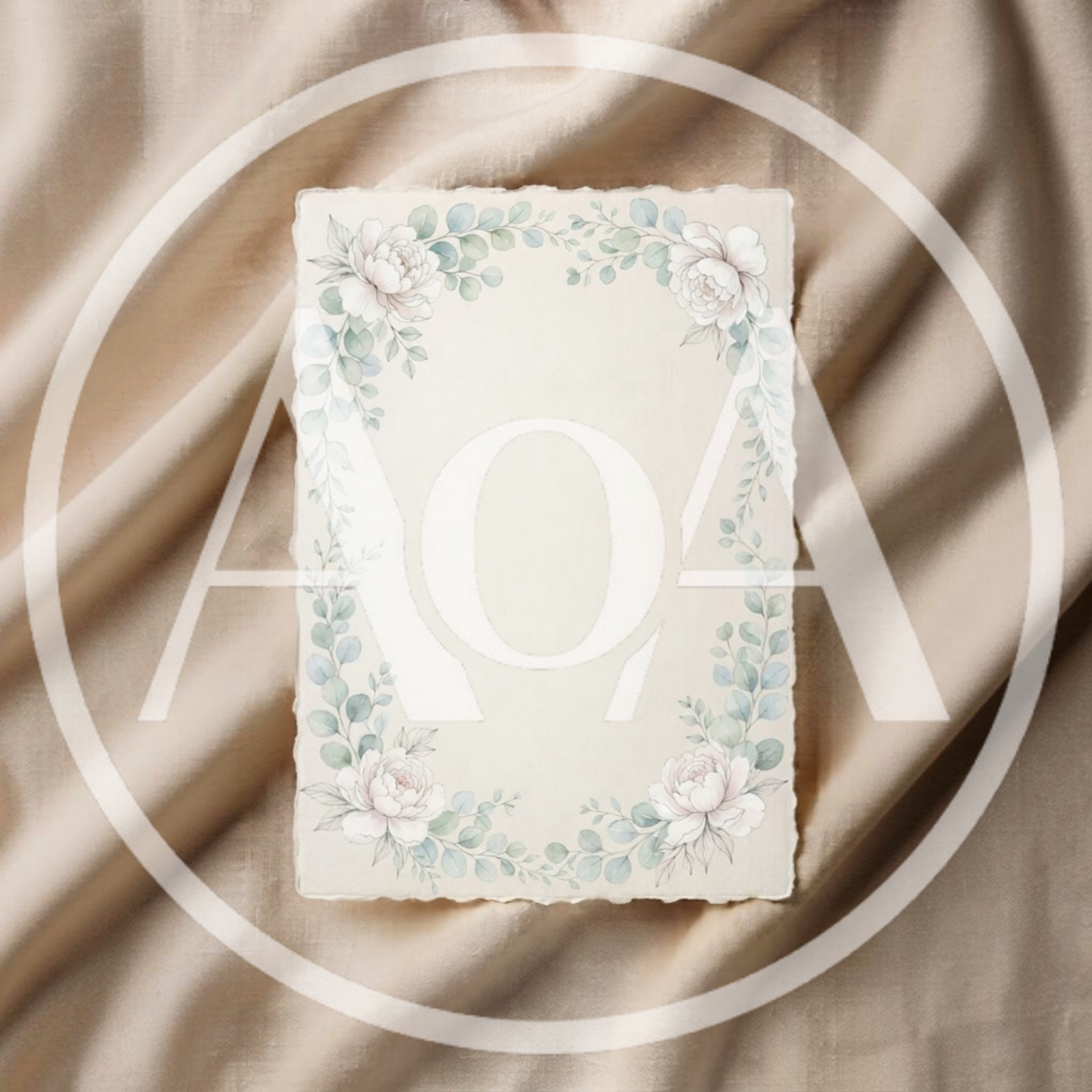 Blank Floral Invitation Card On Beige Silk Fabric