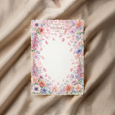 Watercolor Mother's Day Greeting Card on Fabric Background