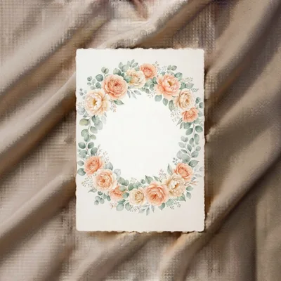 Watercolor Floral Wreath Invitation Card On Silk Fabric
