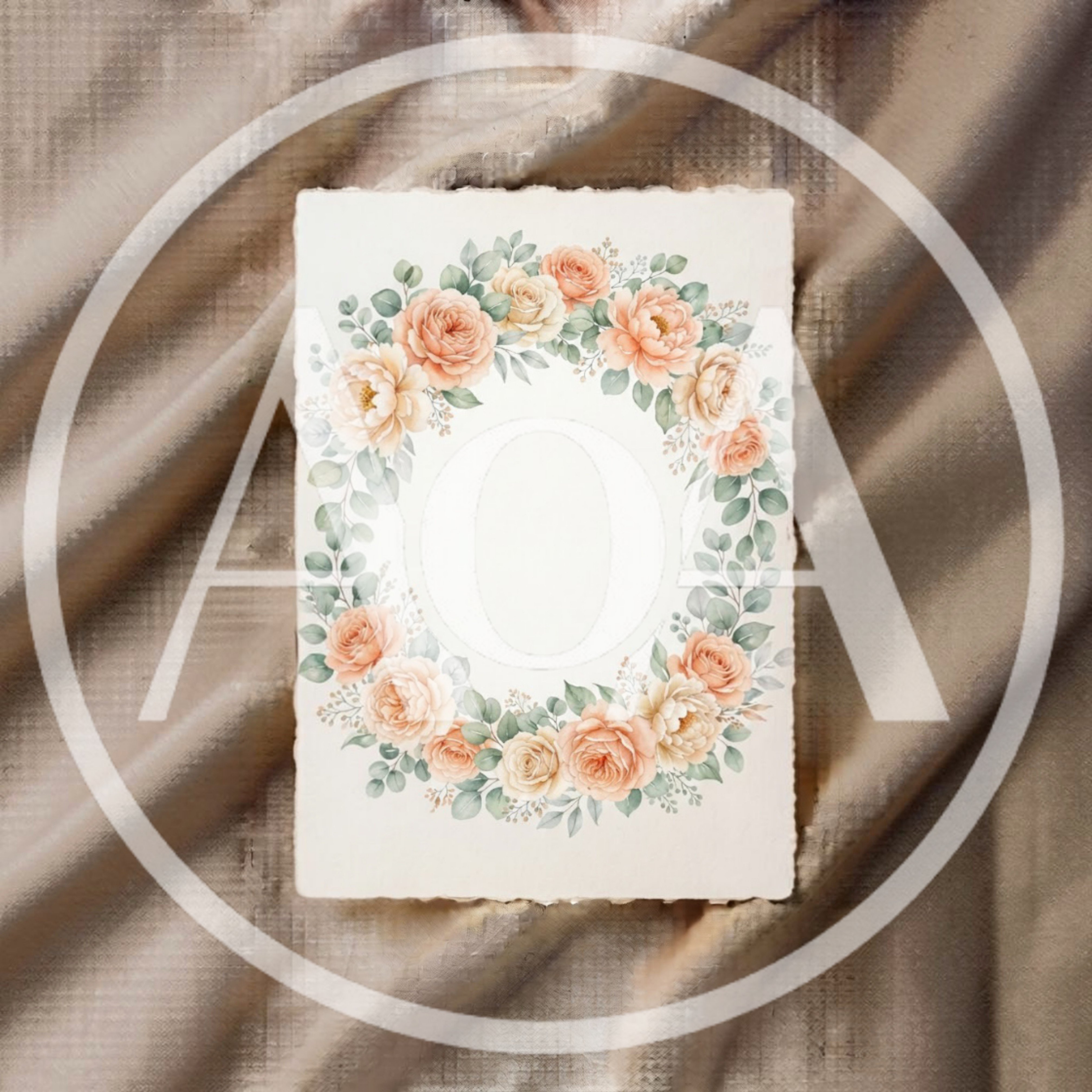 Watercolor Floral Wreath Invitation Card On Silk Fabric