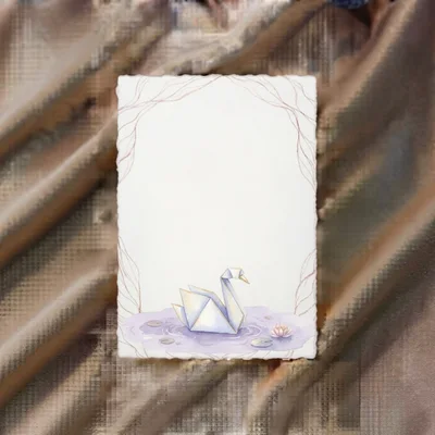 Origami Swan Illustration On Decorative Stationery Paper