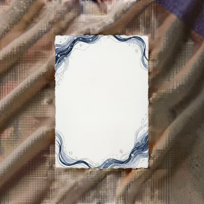 Blank Watercolor Invitation Card With Blue Wavy Border