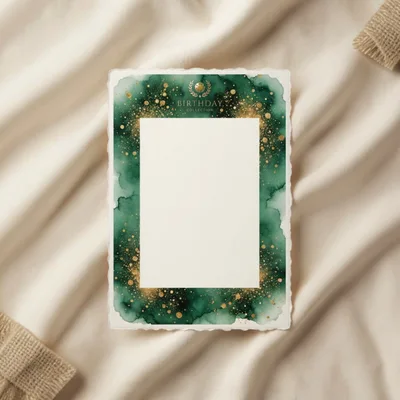 Elegant Emerald Green Watercolor Birthday Invitation Card Template