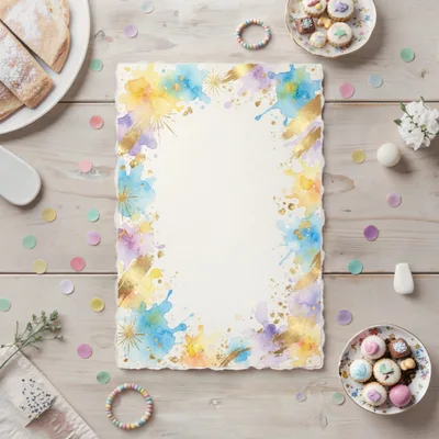 Watercolor Paper Frame With Party Decorations
