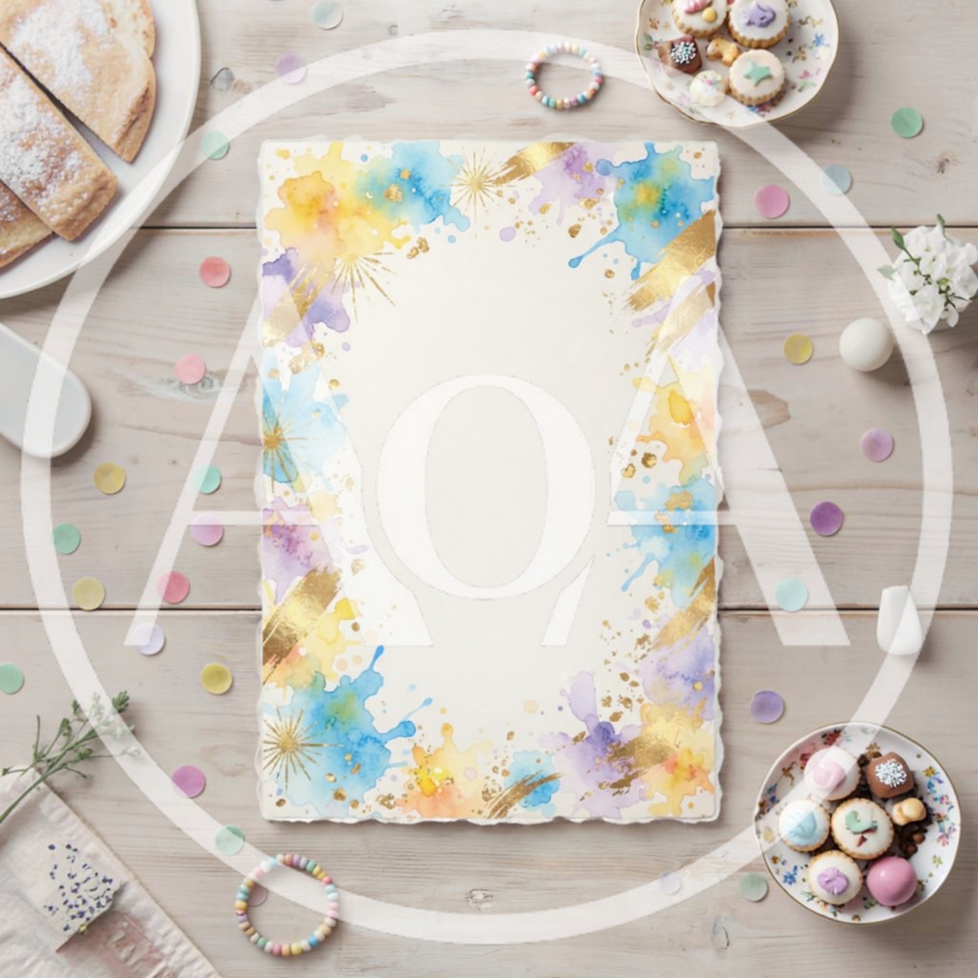 Watercolor Paper Frame With Party Decorations