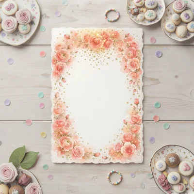 Floral Border Invitation Card With Cookies And Confetti