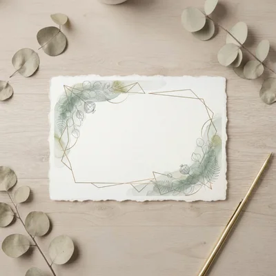 Blank Watercolor Wedding Invitation Card With Eucalyptus Leaves