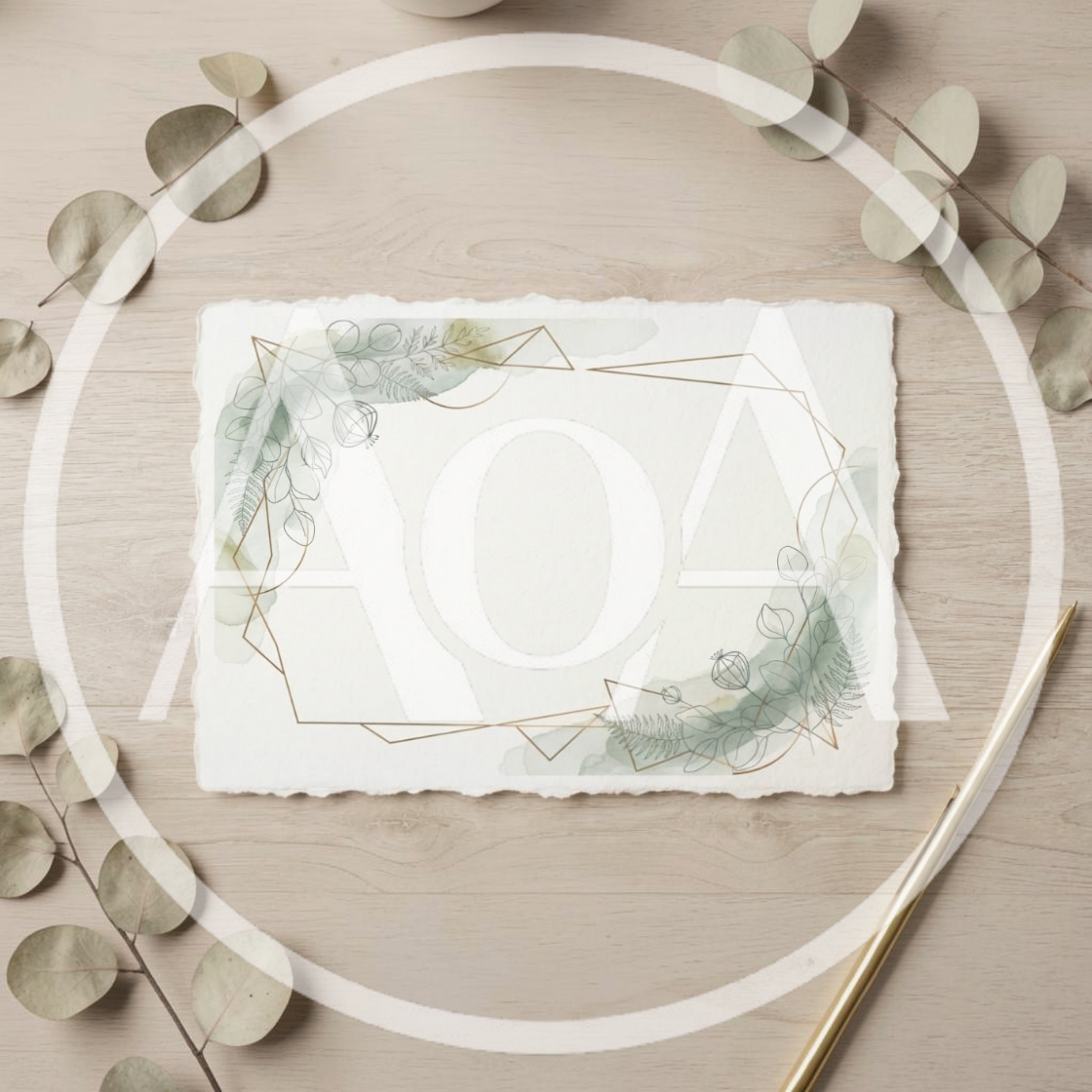 Blank Watercolor Wedding Invitation Card With Eucalyptus Leaves