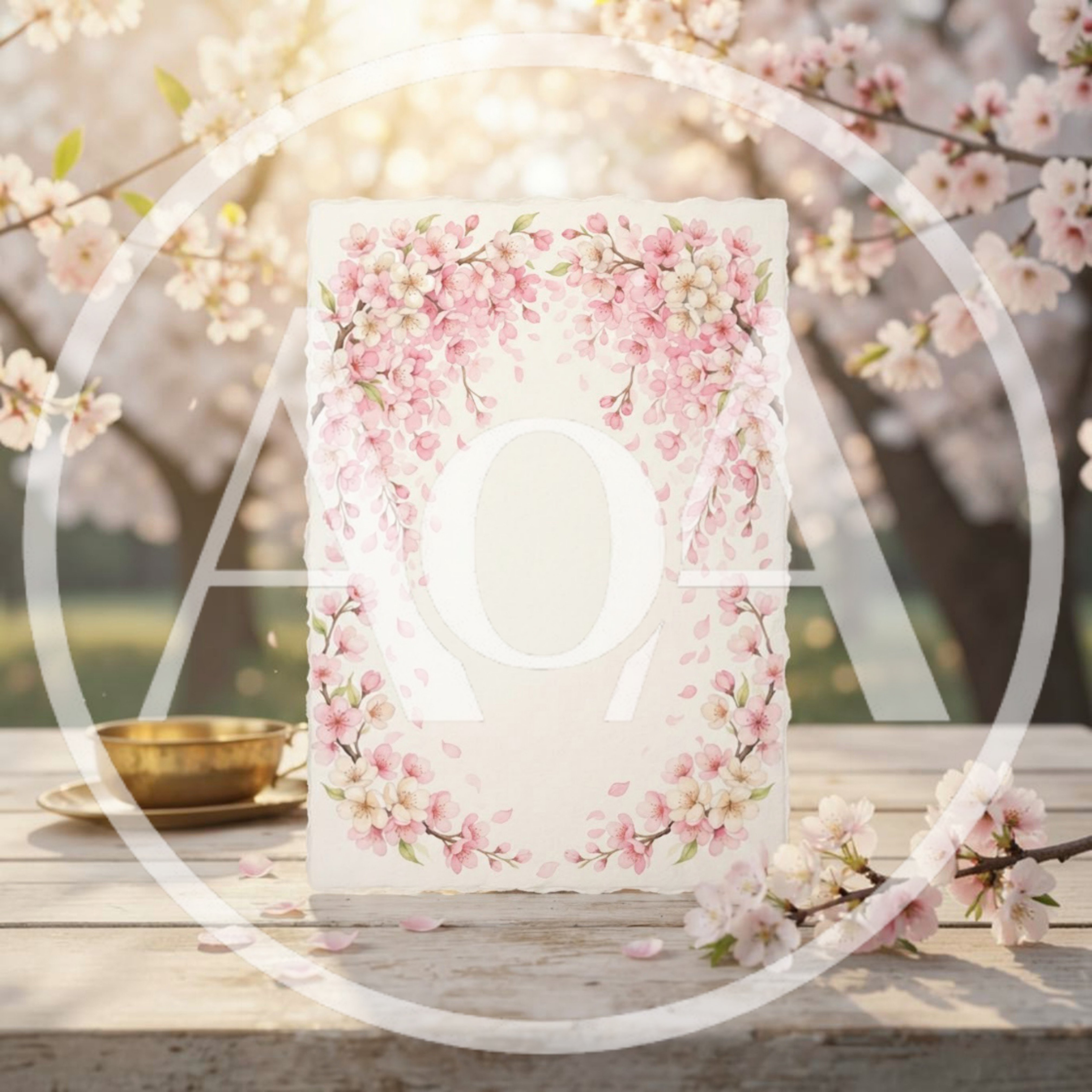 Blank Paper Card Decorated With Cherry Blossoms