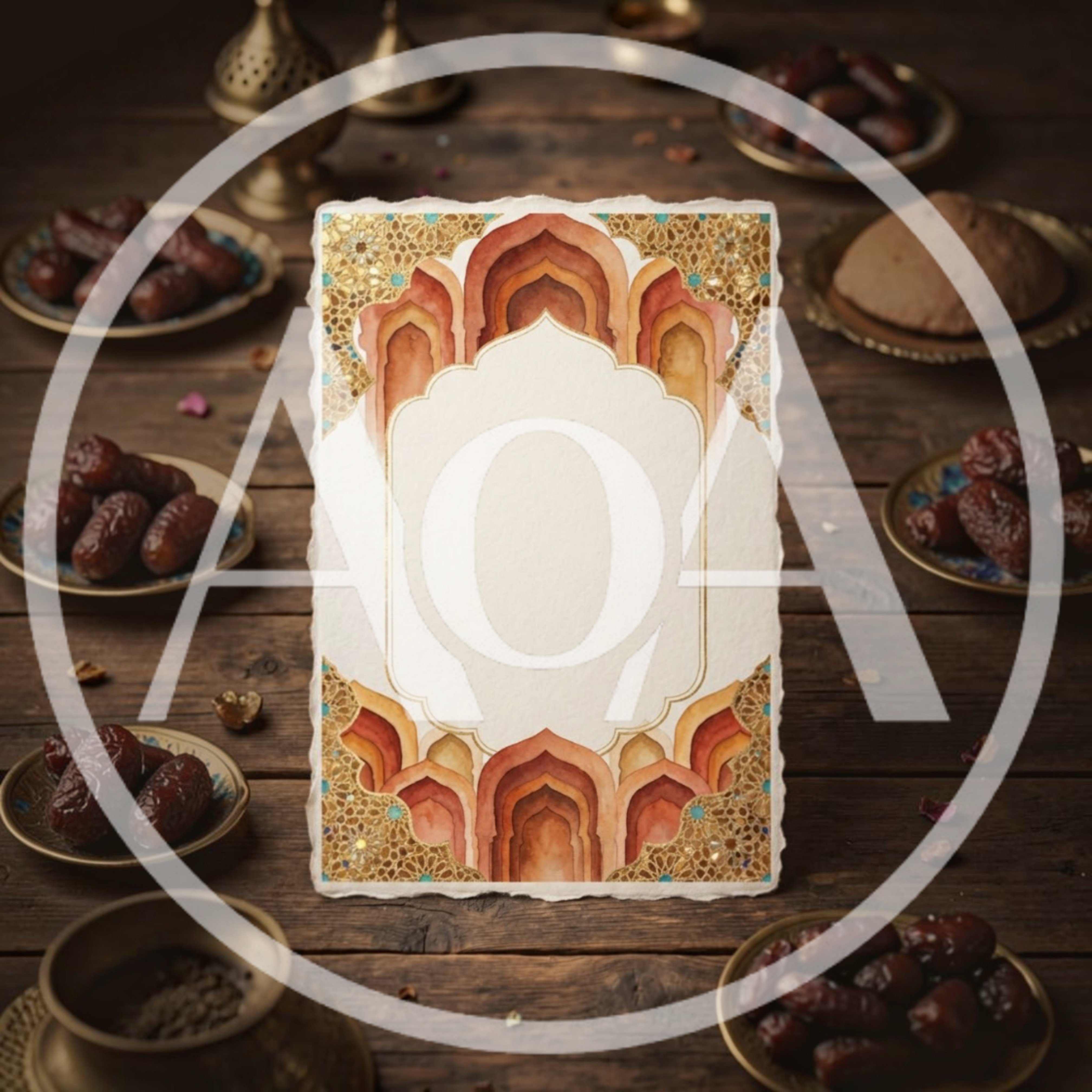 Ramadan Greeting Card With Dates On Wooden Table