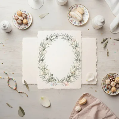 Eid Mubarak Greeting Card With Floral Wreath