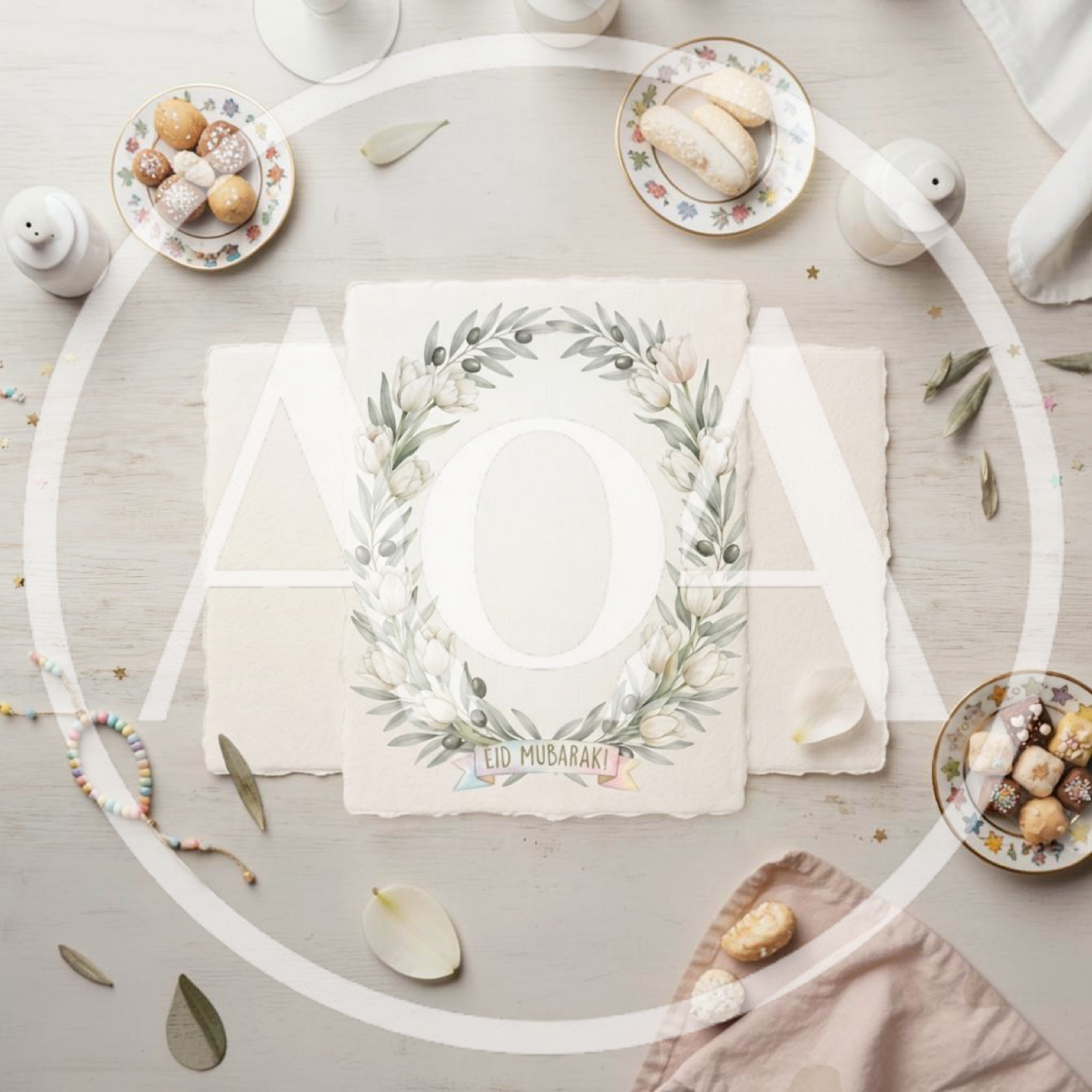 Eid Mubarak Greeting Card With Floral Wreath