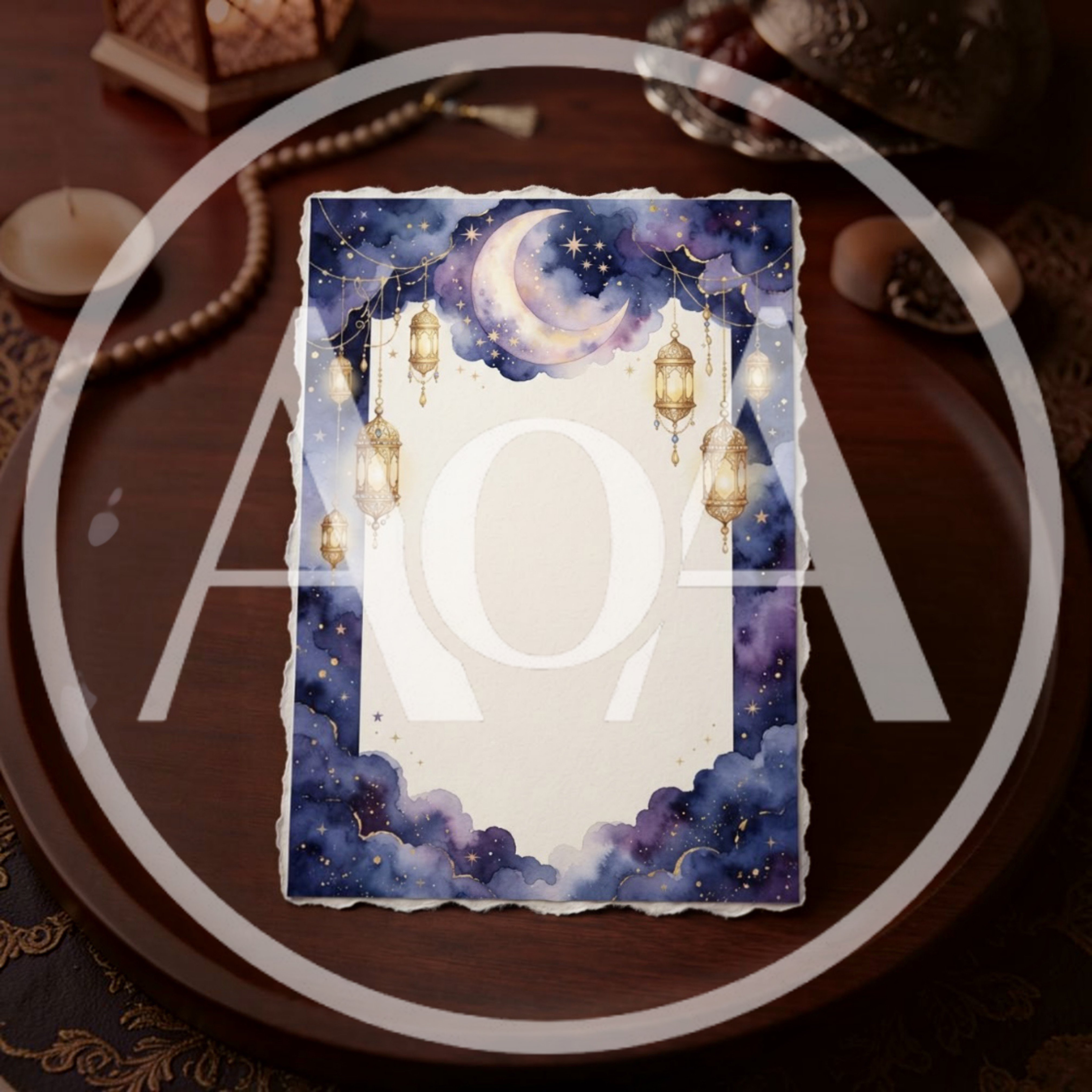 Ramadan Greeting Card Template With Lanterns And Moon