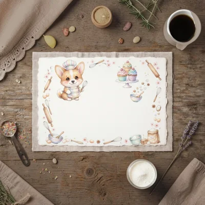 Cute Corgi Chef Illustration on Blank Paper