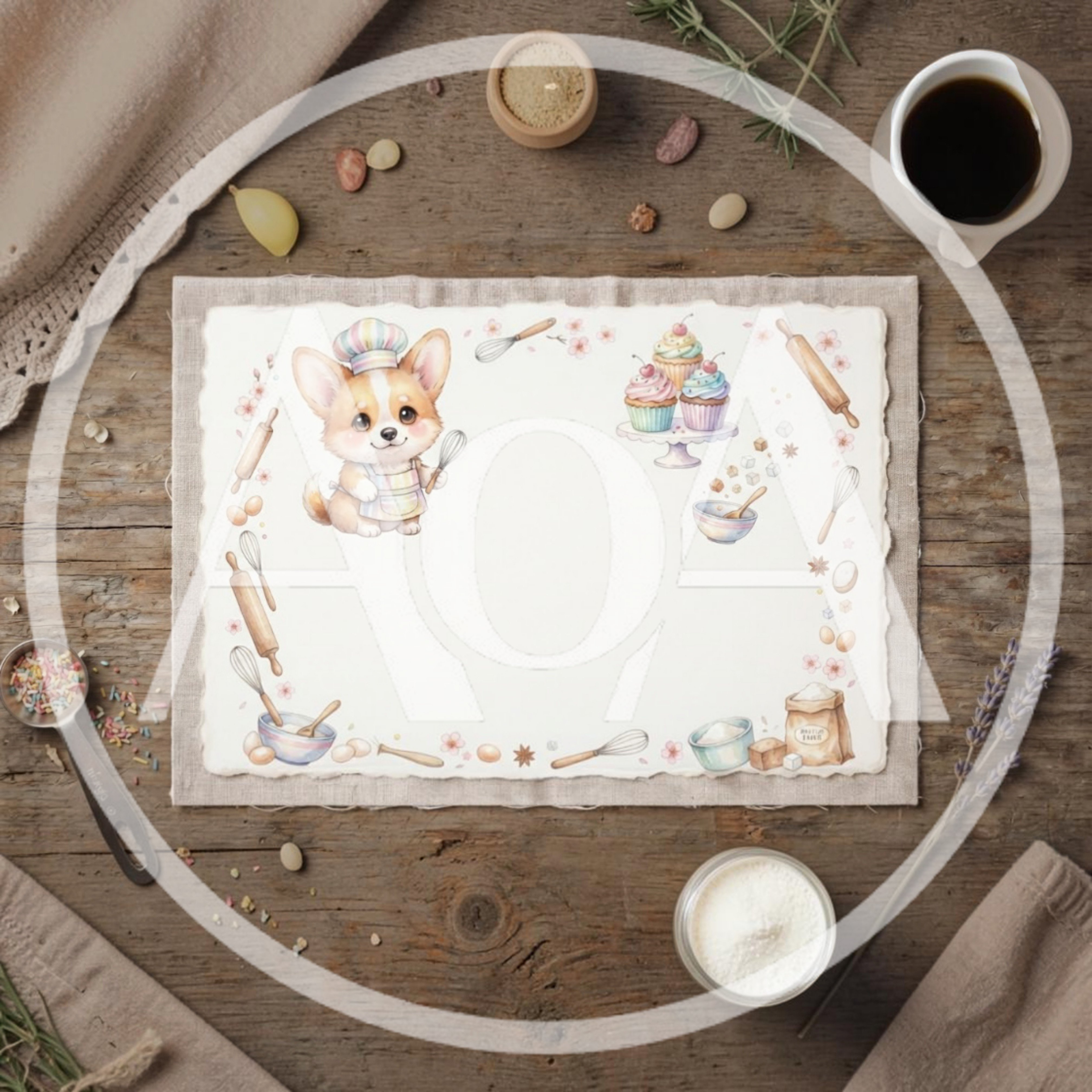 Cute Corgi Chef Illustration on Blank Paper