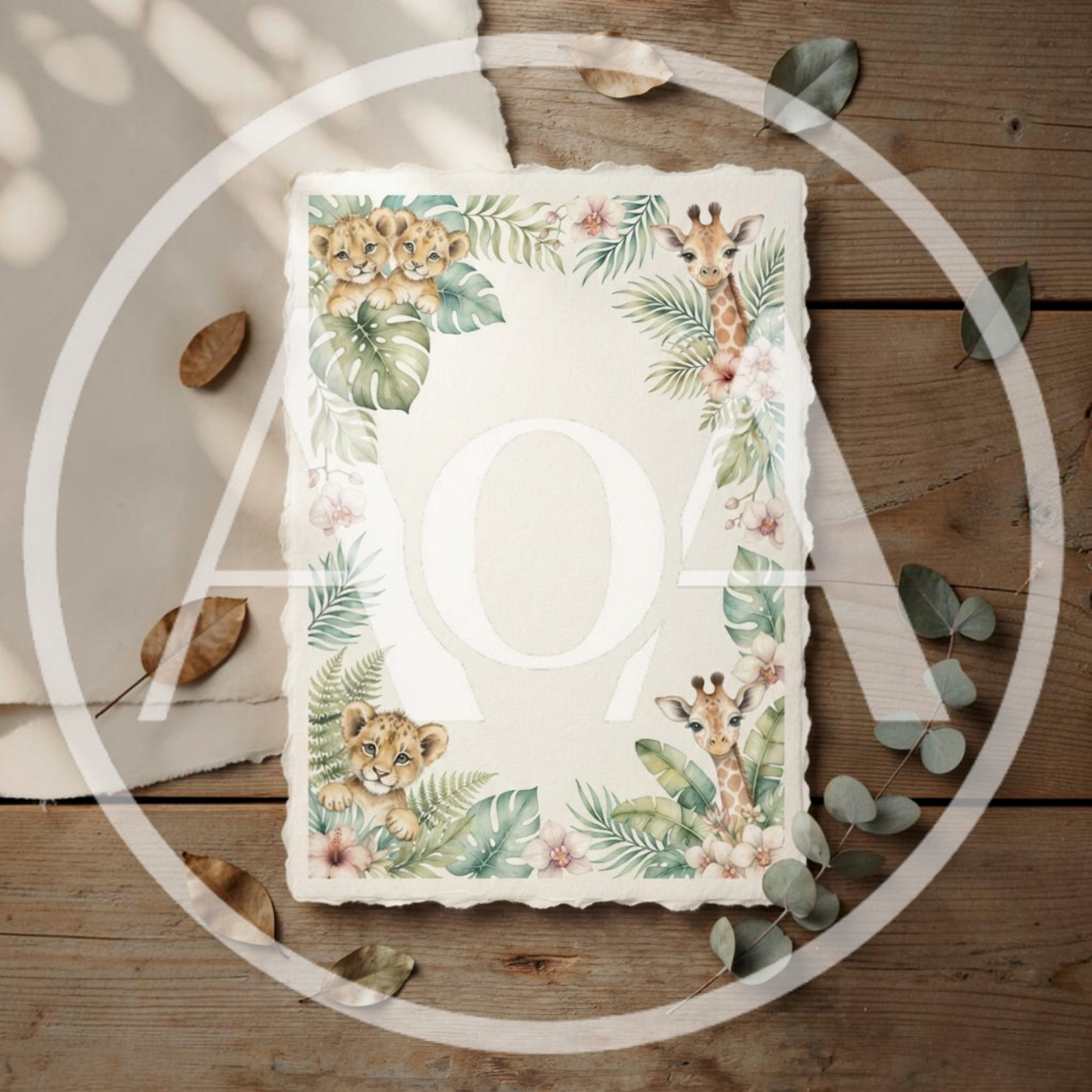 Watercolor Jungle Animal Invitation Card Template