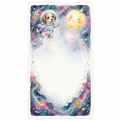 Watercolor Illustration Of A Puppy Astronaut In Space
