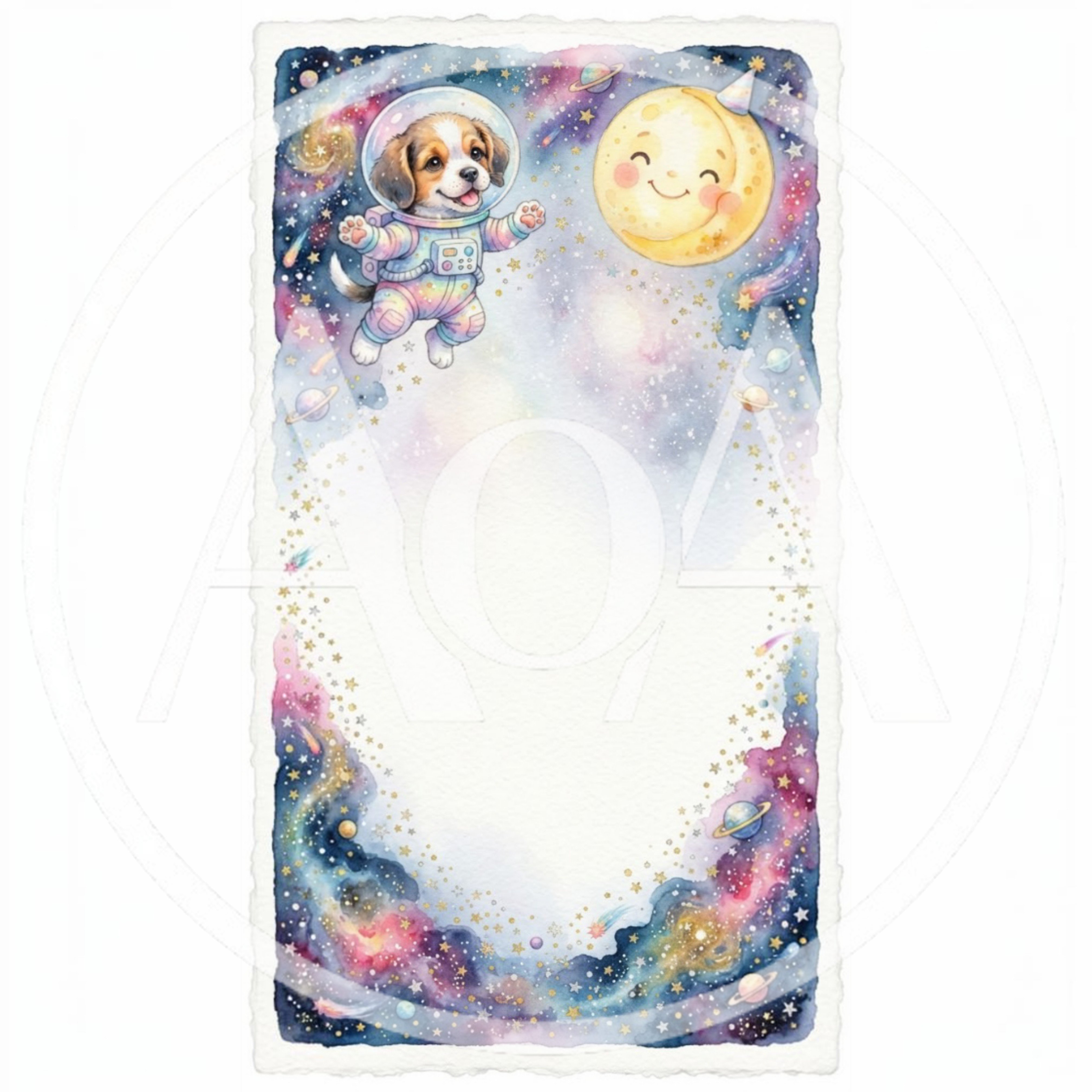 Watercolor Illustration Of A Puppy Astronaut In Space