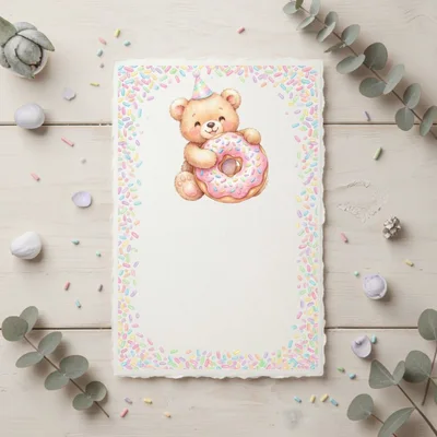 Cute Teddy Bear With Donut Birthday Invitation Card