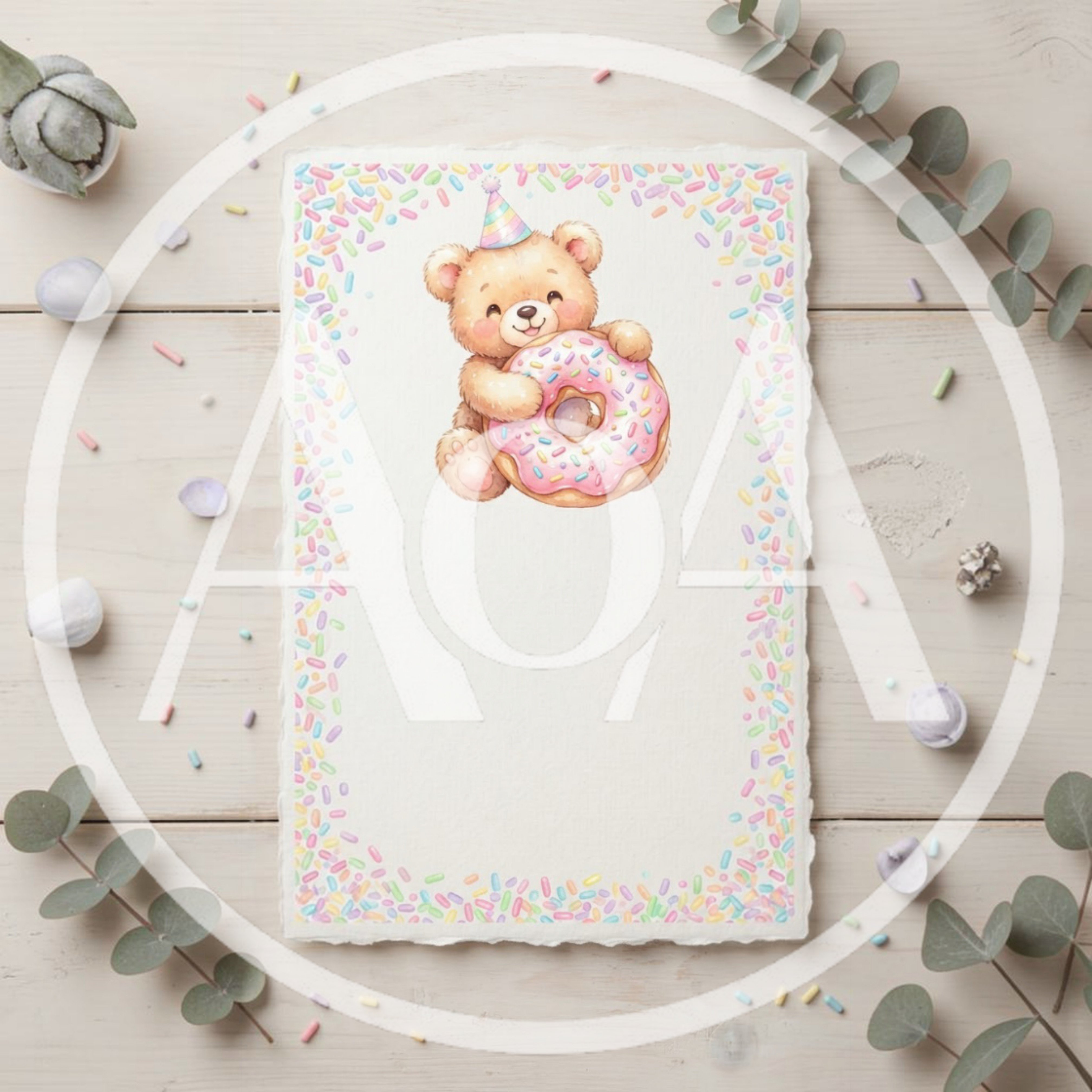Cute Teddy Bear With Donut Birthday Invitation Card