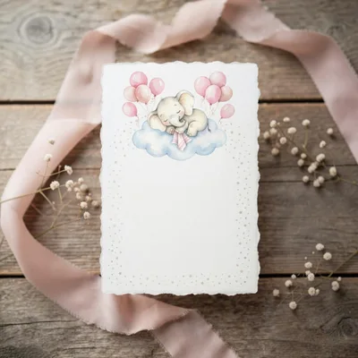 Baby Elephant Sleeping On Cloud Invitation Card