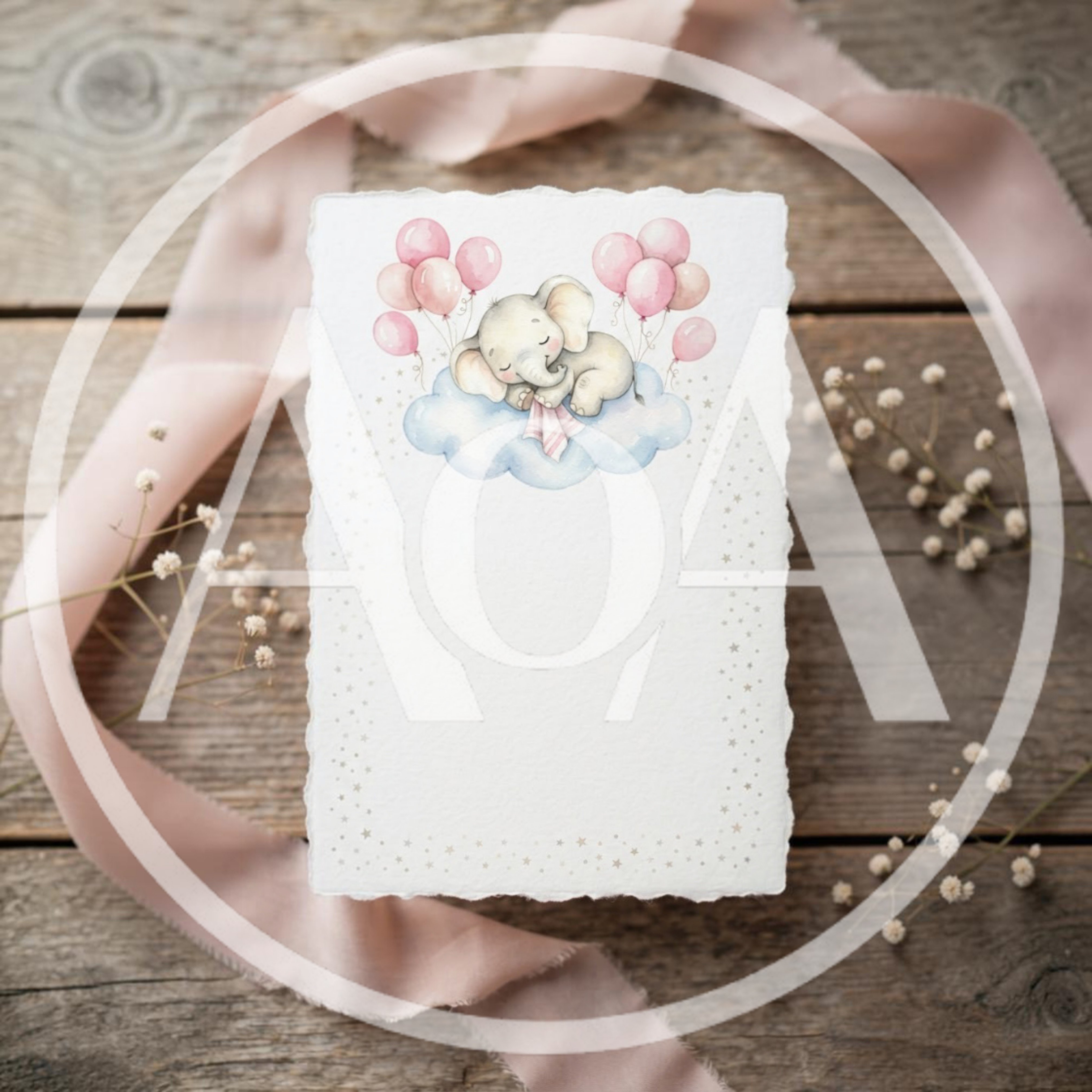 Baby Elephant Sleeping On Cloud Invitation Card