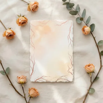 Blank Watercolor Paper With Dried Roses And Eucalyptus